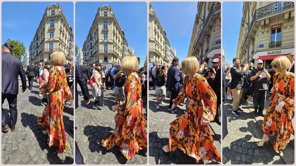 Anna Wintour, a la carrera, tras salir del atelier de Balenciaga, en París.