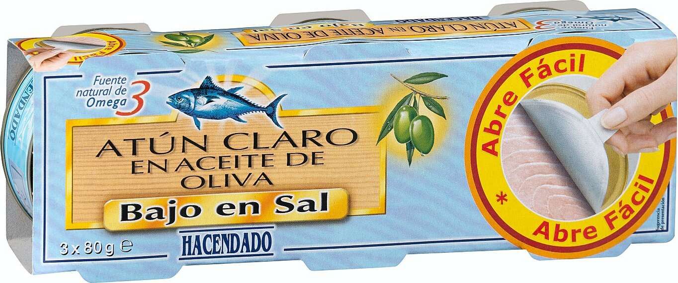 Atún claro en aceite de oliva bajo en sal Mercadona