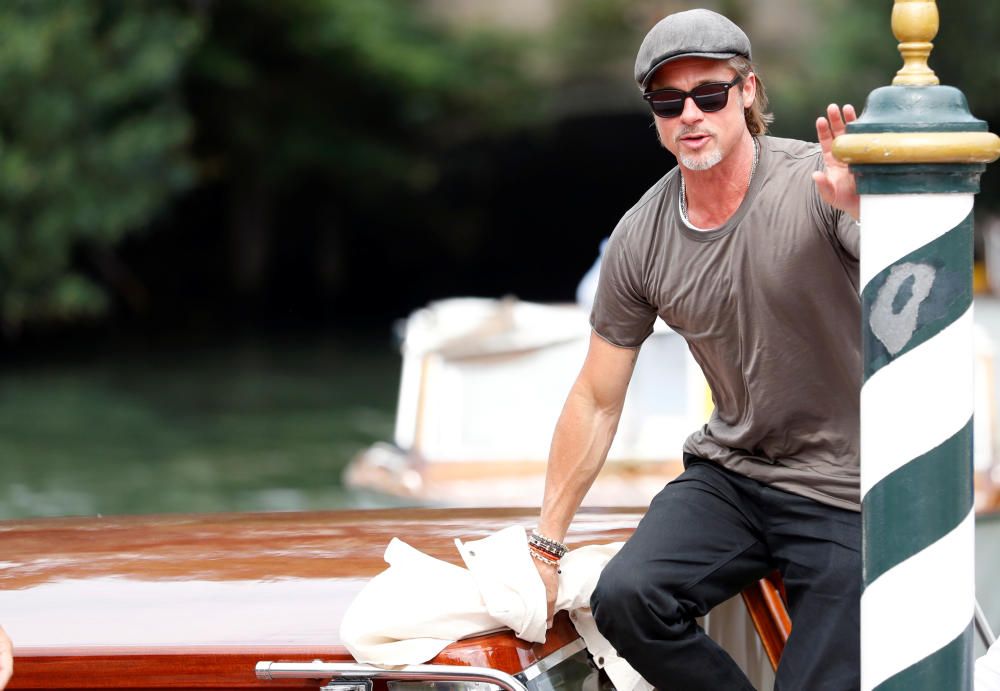 U.S. actor Brad Pitt arrives by taxi boat at the ...