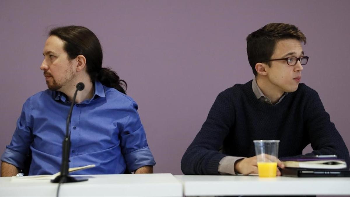 Pablo Iglesias e Íñigo Errejón, durante el consejo ciudadano estatal, el pasado sábado, en Madrid.