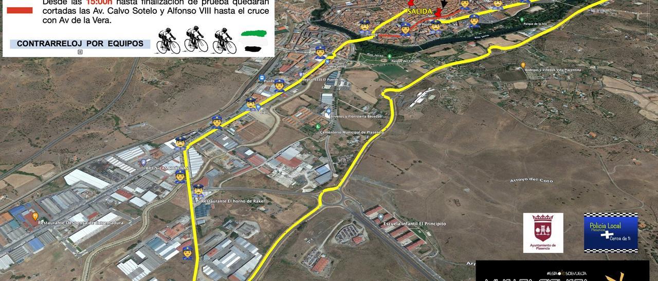 Imagen del recorrido de la contrarreloj de la vuelta ciclista en Plasencia.