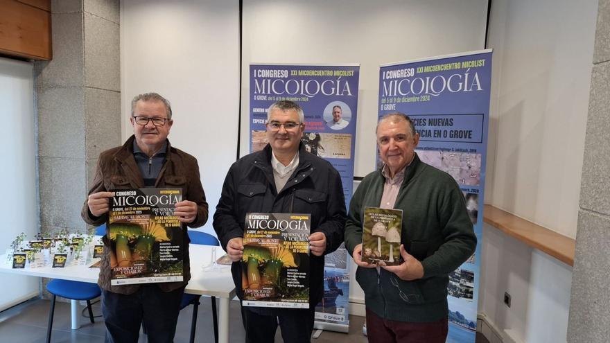 El presidente de O Salnés con el representante de Emgrobes y el micólogo e impulsor de este congreso internacional. | |