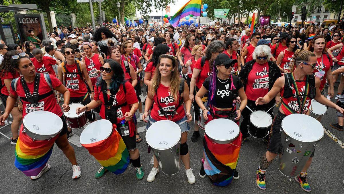 Participantes en la marcha del Orgullo, este sábado en Madrid.
