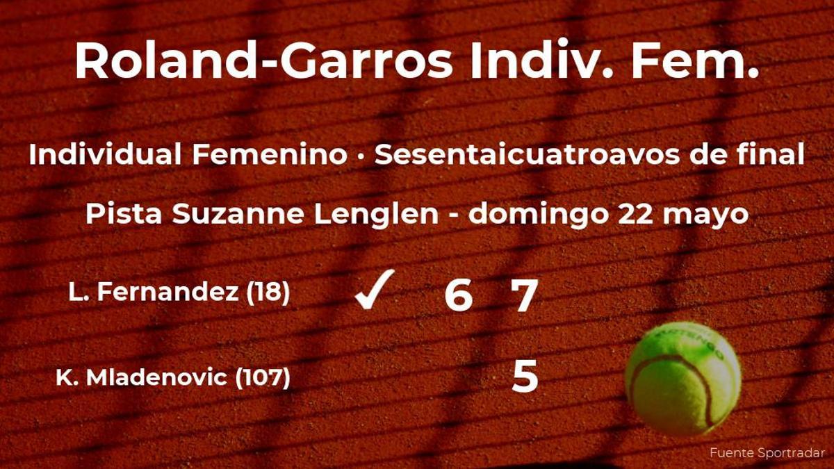 Leylah Annie Fernandez vence en los sesentaicuatroavos de final de Roland-Garros