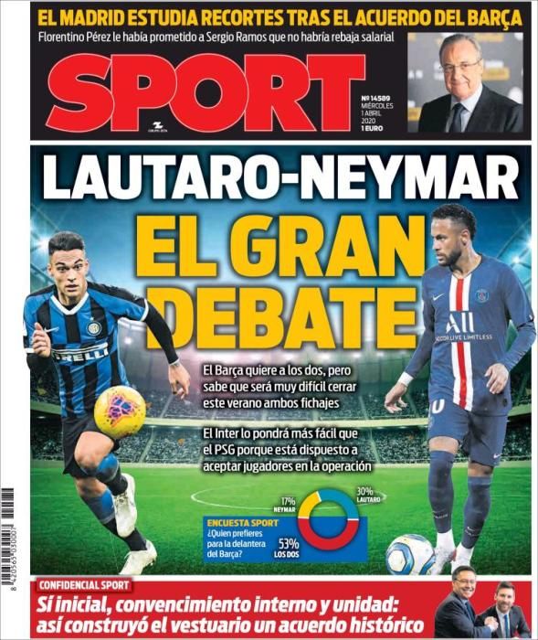 Portada SPORT miércoles 1 abril 2020