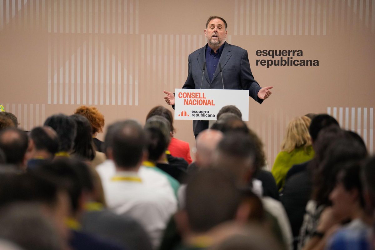 El presidente de ERC, Oriol Junqueras, durante su discurso en el último consejo nacional del partido.