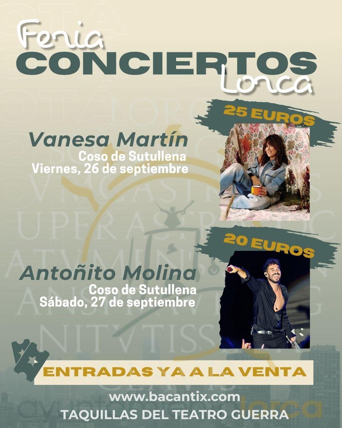 Vanesa Martín y Antoñito Molina protagonizarán las grandes citas de la Feria de Lorca.