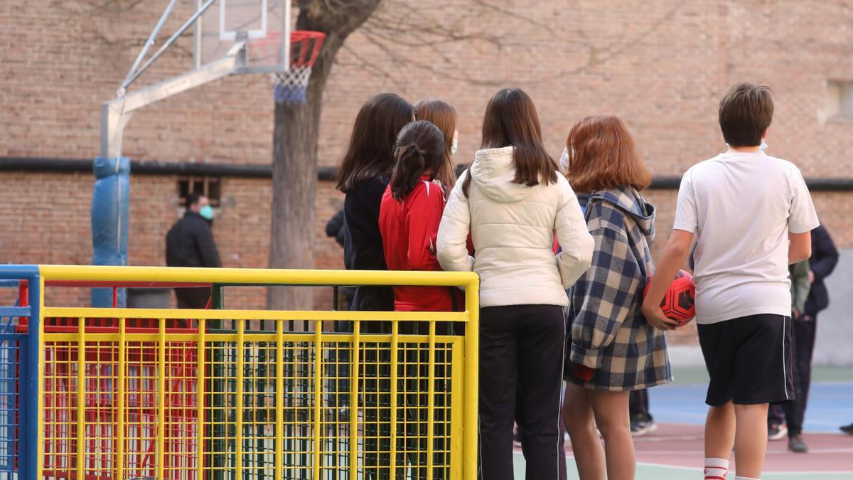 Un grupo de niños en el patio del colegio.