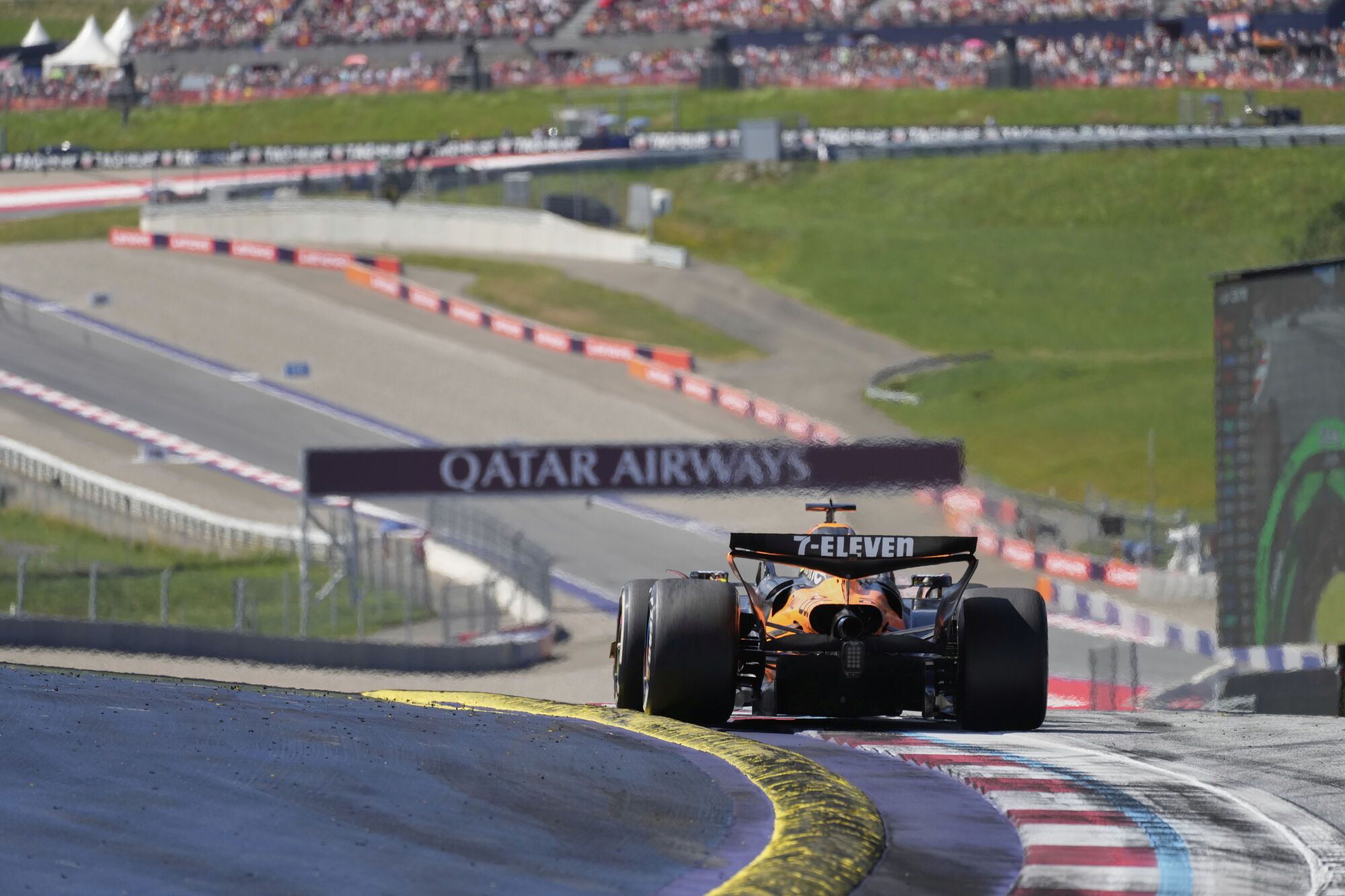 McLaren driver Lando Norris of Britain in action during the Austrian Formula One Grand Prix in Spielberg, Austria, Sunday, June 29, 2025. (AP Photo/Darko Bandic)