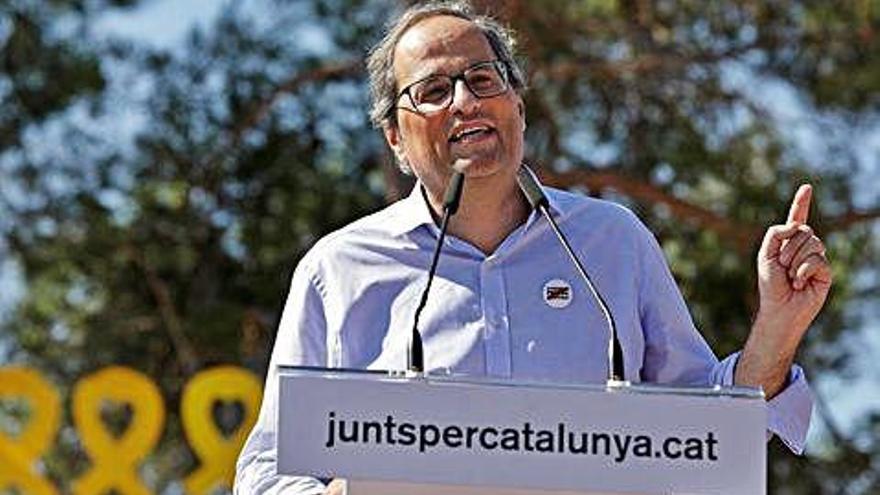 Quim Torra durant la intervenció d&#039;ahir a l&#039;acte de Junts per Catalunya davant la presó de Lledoners.