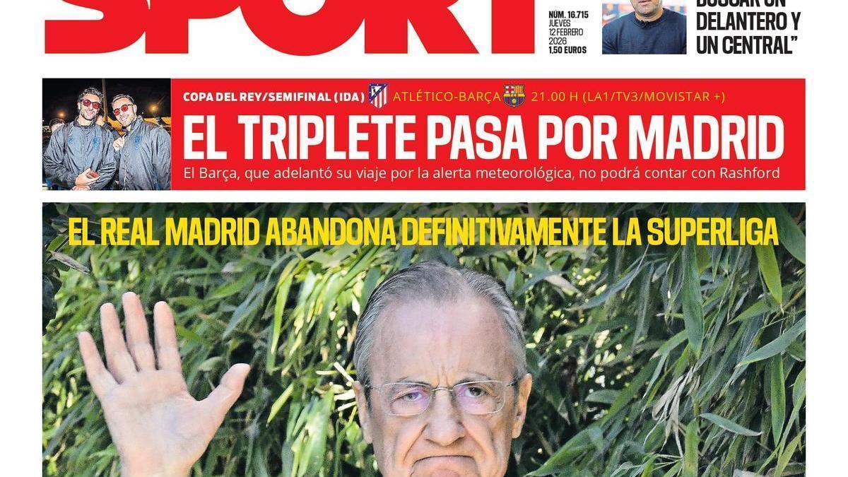 La portada de SPORT de hoy jueves, 12 de febrero de 2026