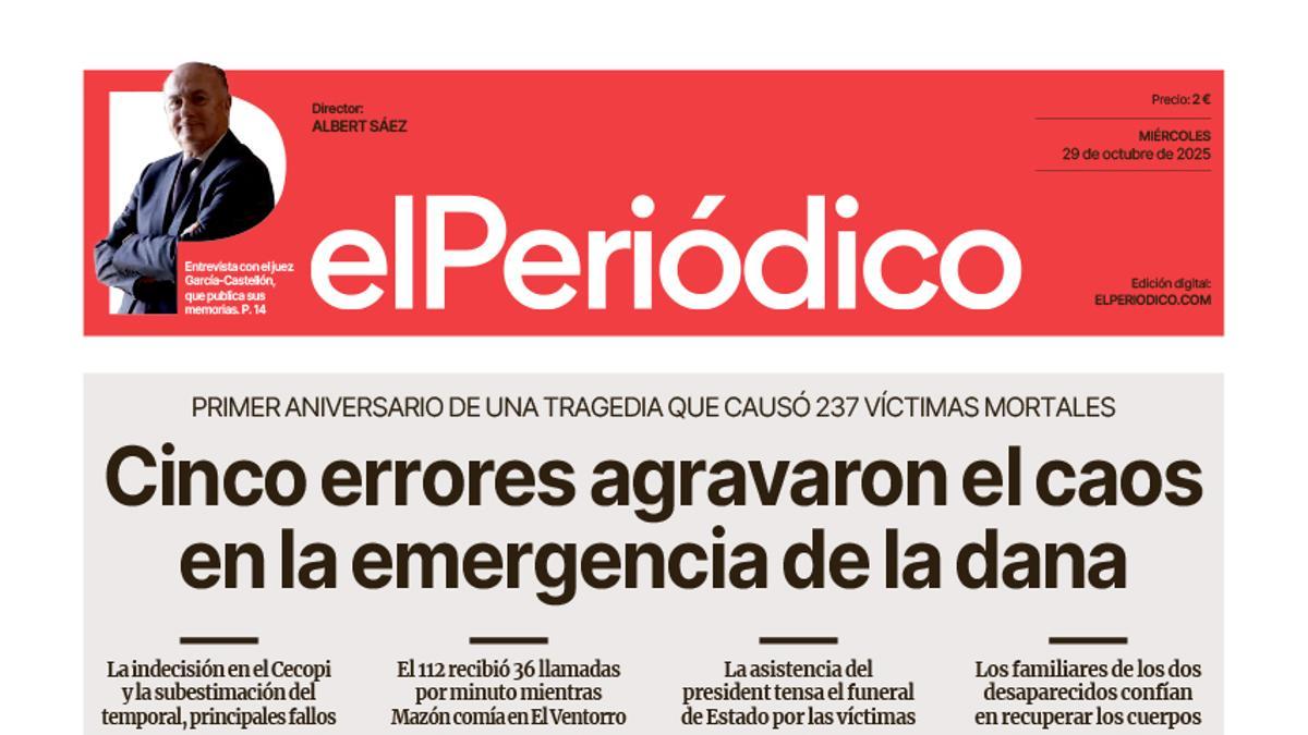 La portada de EL PERIÓDICO del 29 de octubre de 2025