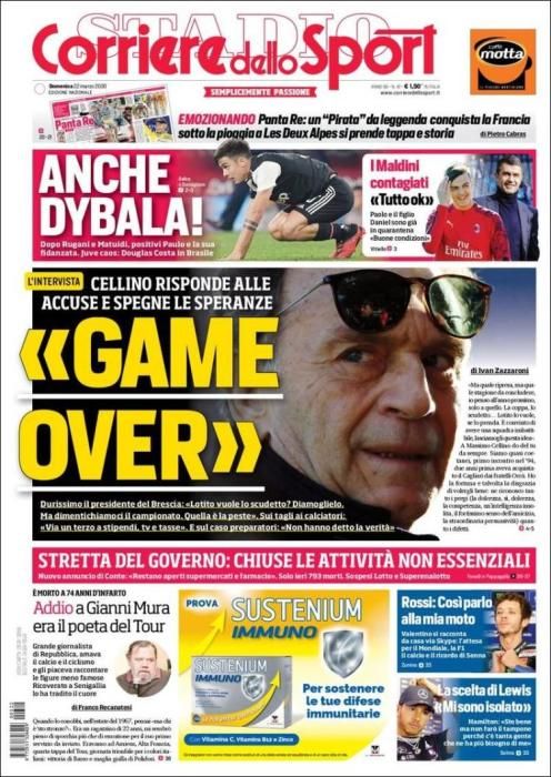 Portada CORRIERE DELLO SPORT domingo 22 marzo 2020