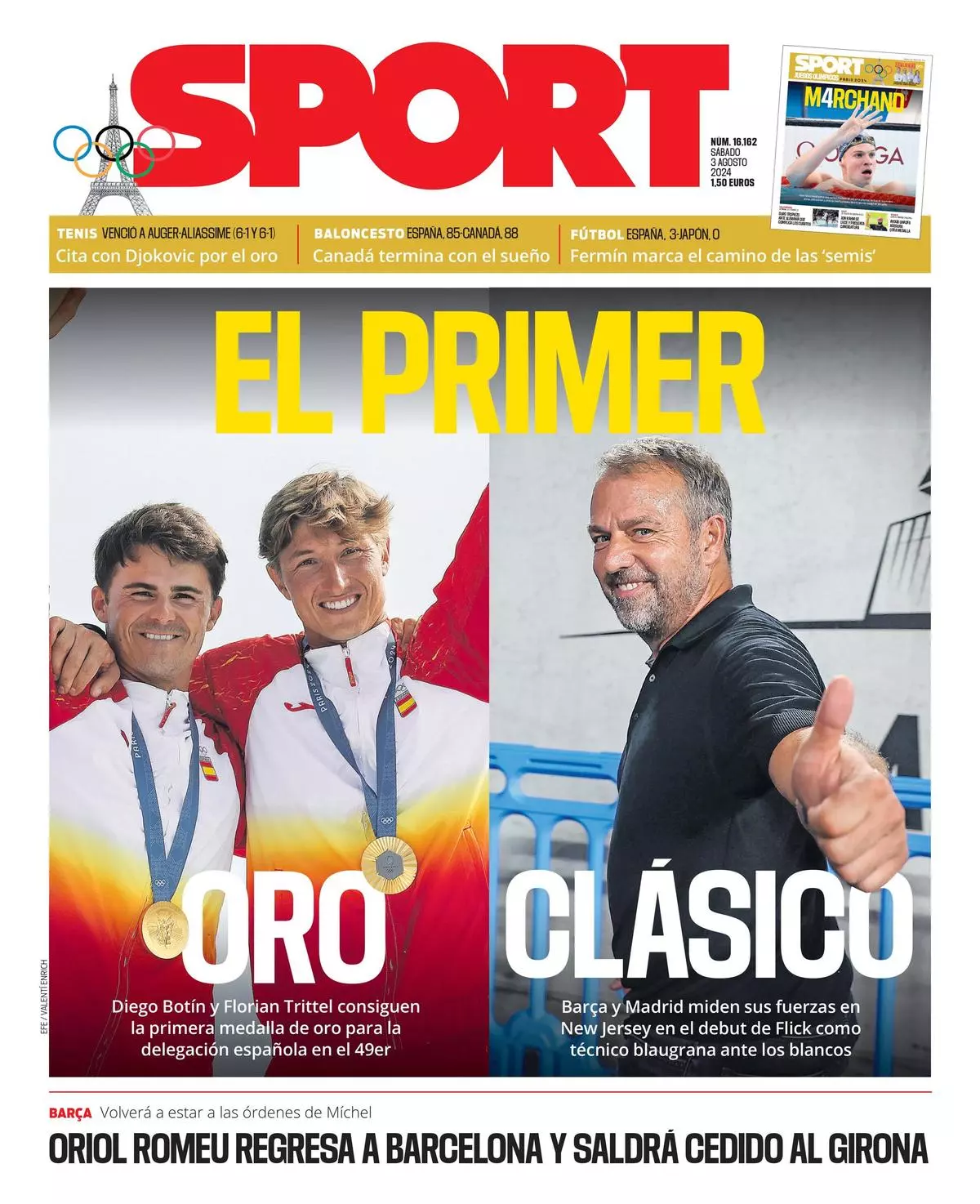 La portada de SPORT de hoy sábado, 3 de agosto de 2024