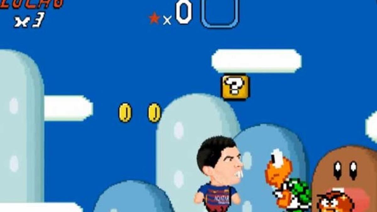 Luis Suárez en el video que emula el videojuego de Mario Bros.