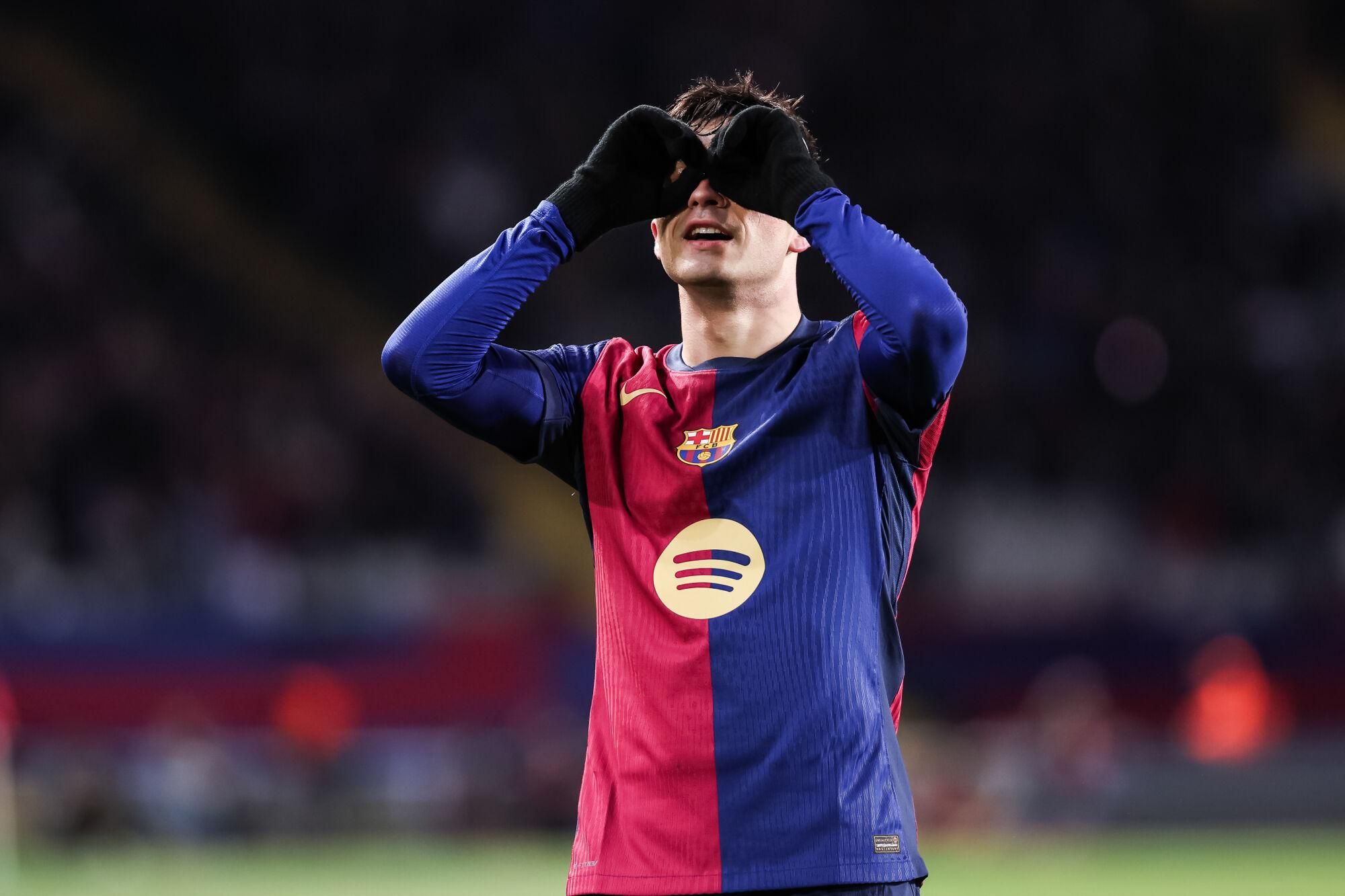 during the Spanish league, La Liga EA Sports, football match played between FC Barcelona and Atletico de Madrid at Estadio Olimpico de Montjuic on December 21, 2024 in Barcelona, SpainPedro Gonzalez Pedri of FC Barcelona celebrates a goal during the Spanish league, La Liga EA Sports, football match played between FC Barcelona and Atletico de Madrid at Estadio Olimpico de Montjuic on December 21, 2024 in Barcelona, Spain. AFP7 21/12/2024 ONLY FOR USE IN SPAIN. Javier Borrego / AFP7 / Europa Press;2024;SOCCER;SPORT;ZSOCCER;ZSPORT;FC Barcelona v Atletico de Madrid - La Liga EA Sports;