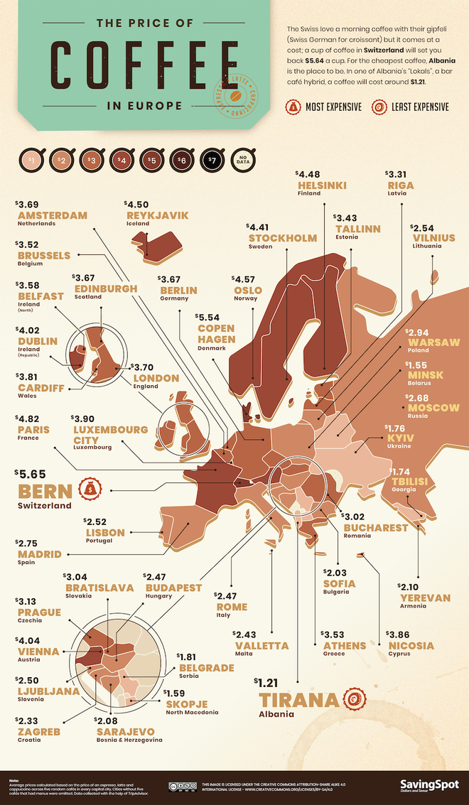 Mapa café, Europa