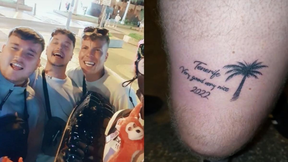 Tres británicos hacen viral el destino turístico de Tenerife tras hacerse un tatuaje