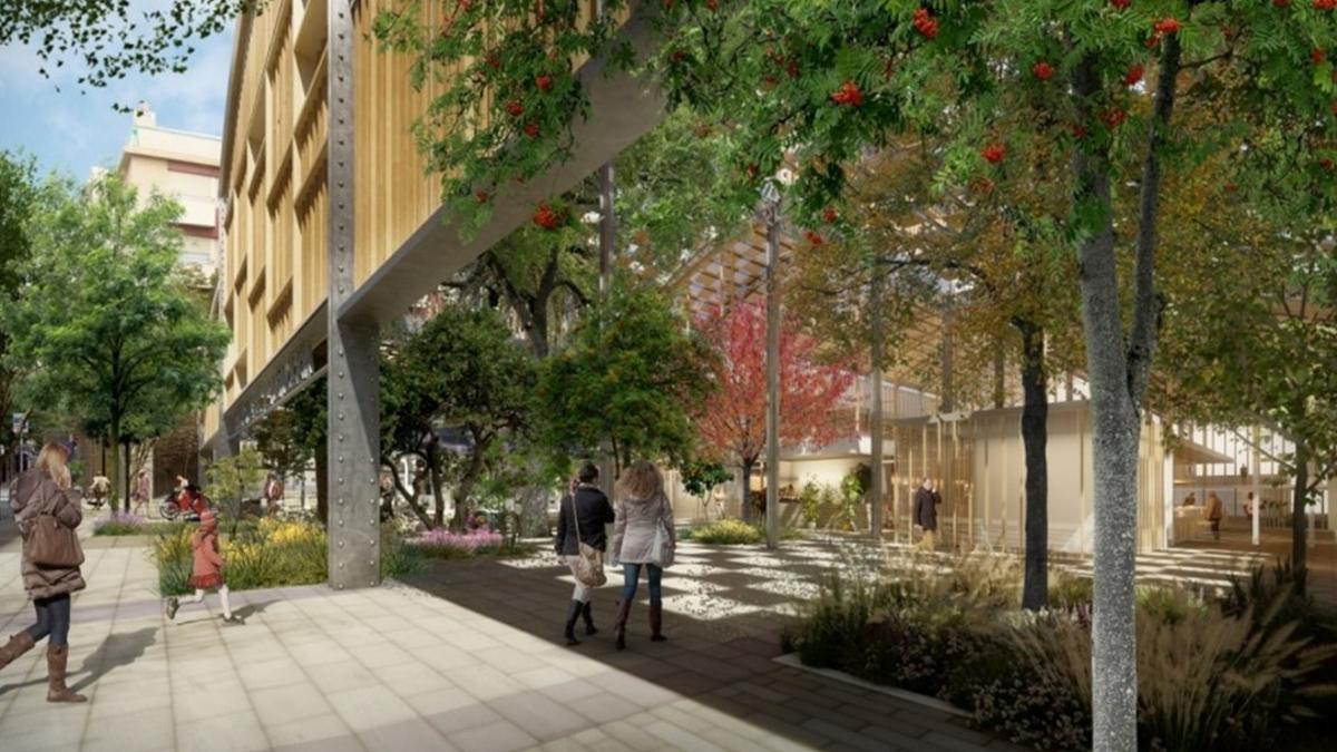 Render que muestra cómo quedará el nuevo mercado de la Abaceria, situado en el barrio de Gràcia de Barcelona