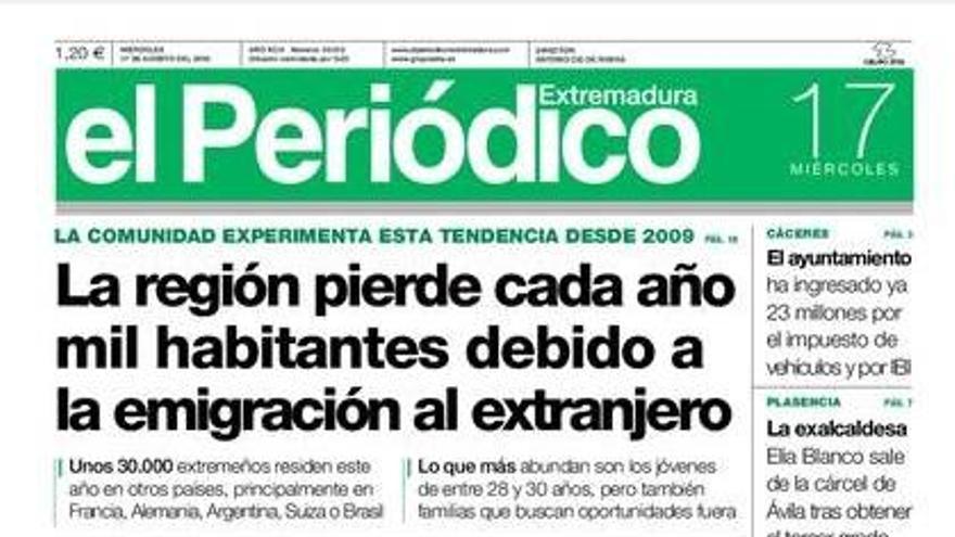 La portada de El Periódico Extremadura