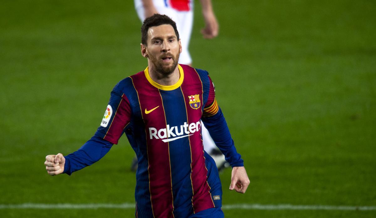 Messi celebra un gol en un partit amb el Barça