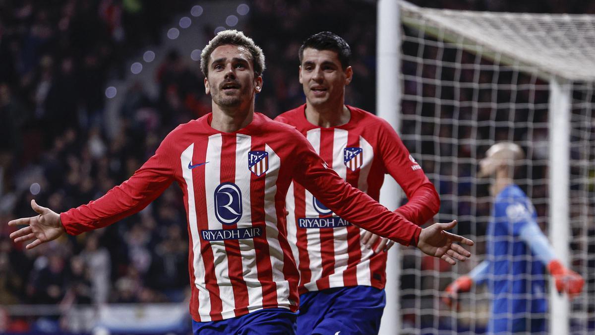 Griezmann celebra el gol de la victoria del Atlético en el minuto 63.