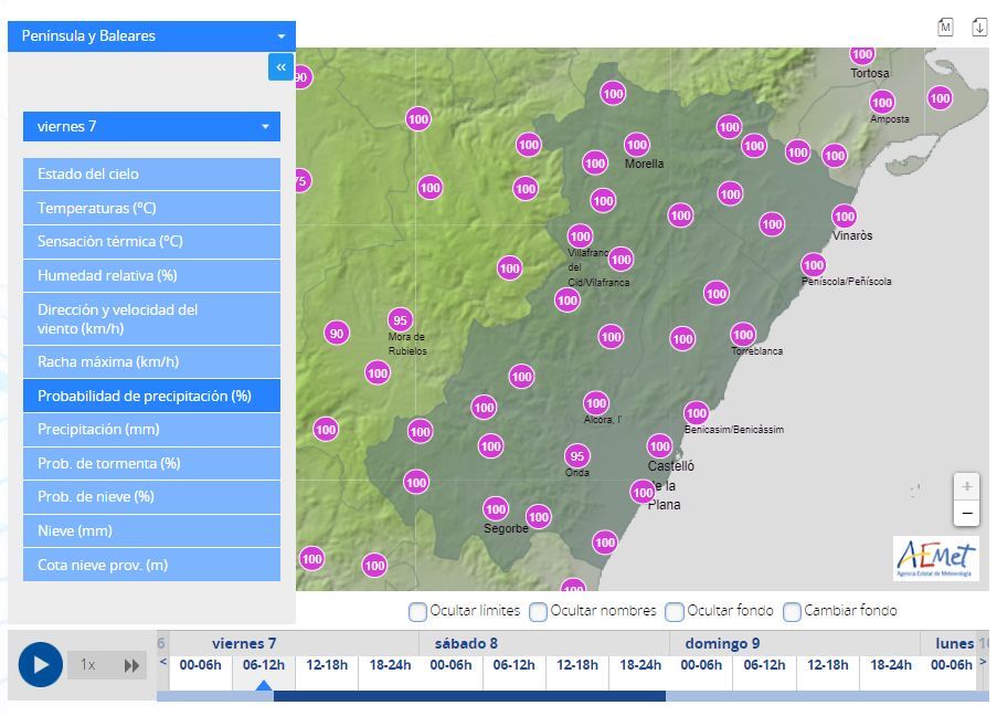 Probabilidad de lluvia en la provincia durante la mañana del viernes.