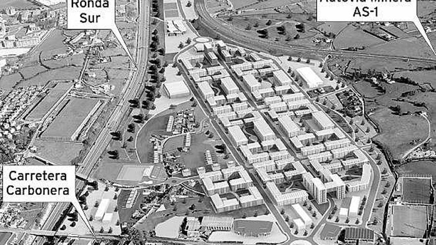 Plan especial de Roces, con la entrada desde la Carretera Carbonera a la izquierda. En el recuadro, Iñaki Ábalos.