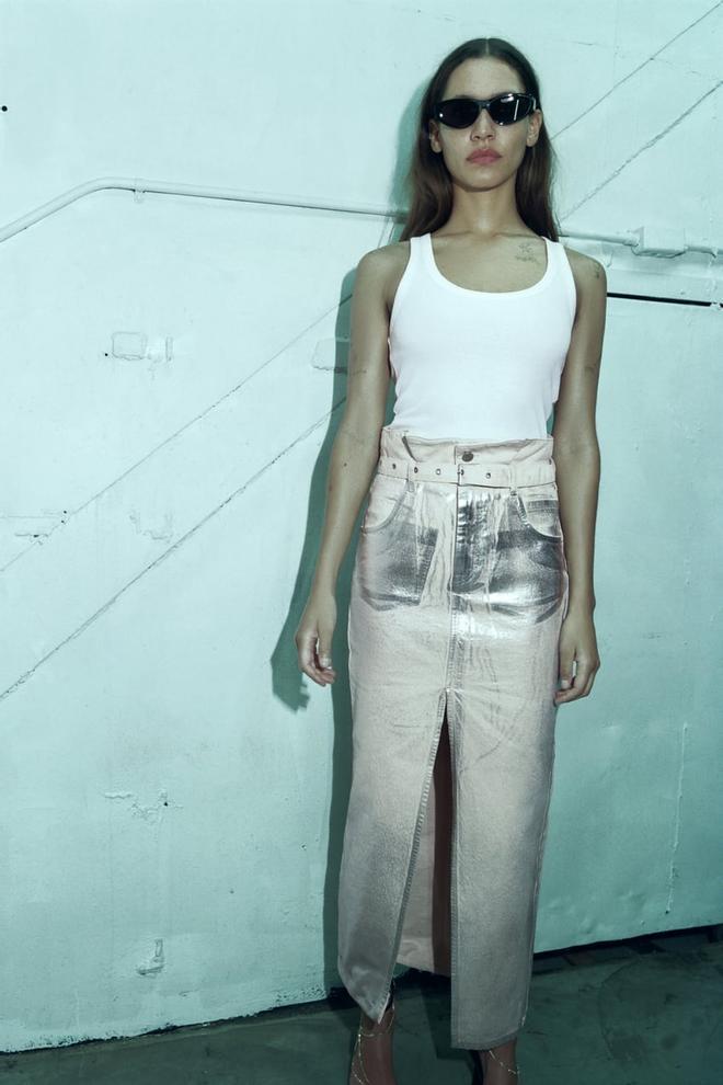 Falda metalizada de Zara