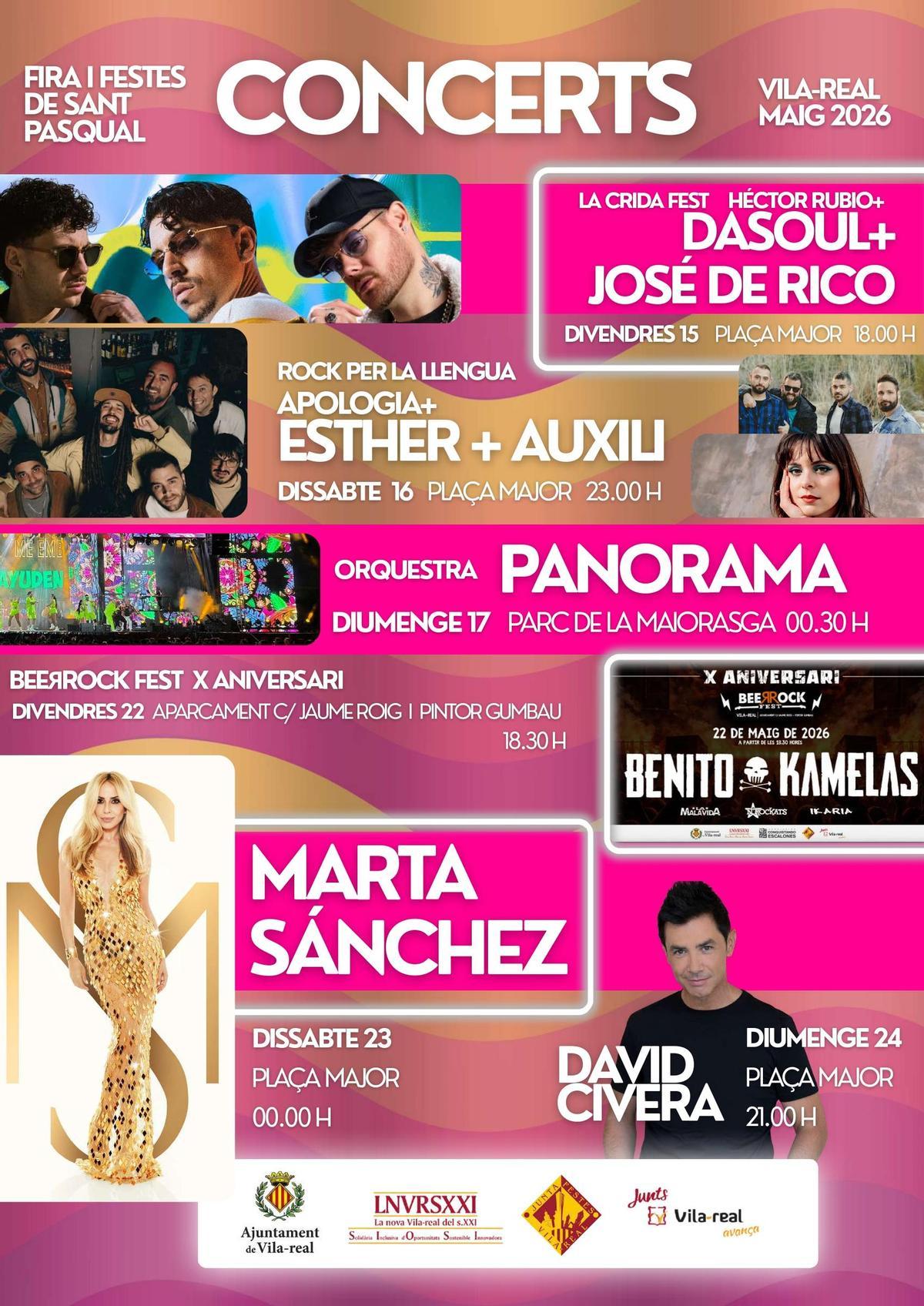 Cartel completo con los conciertos de las fiestas de Sant Pasqual, en mayo.