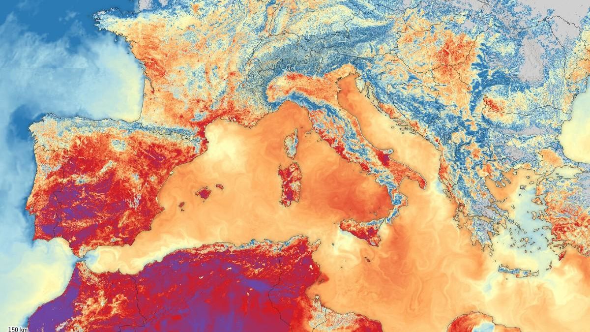 Imagen satelital de Europa durante la ola de calor.