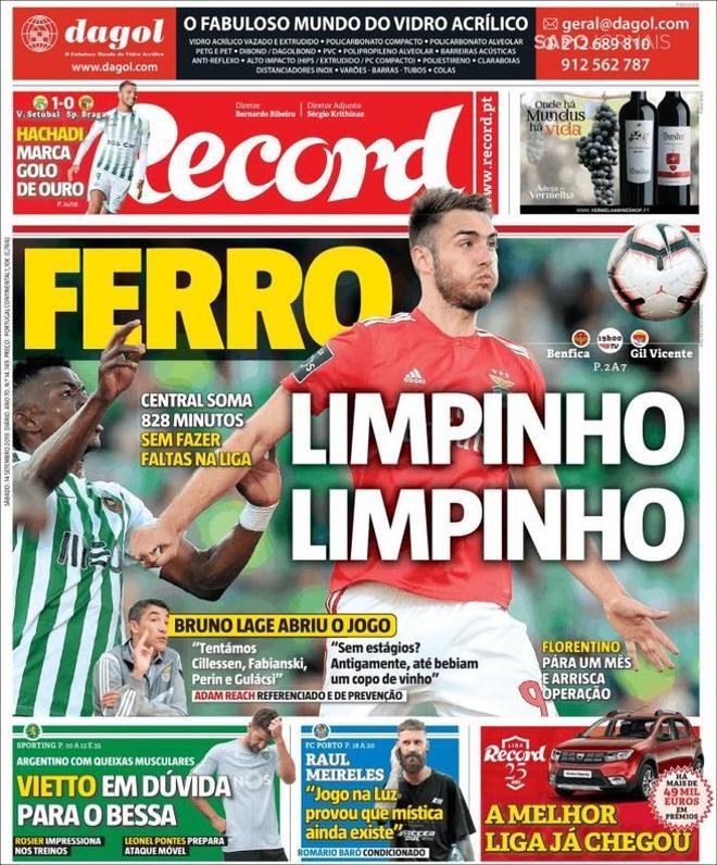 La portada del Record del 14 de septiembre de 2019