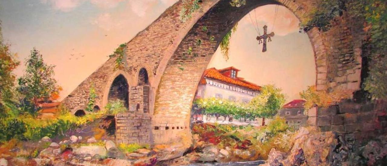 Cuadro del &quot;puente romano&quot; de Cangas de Onís.