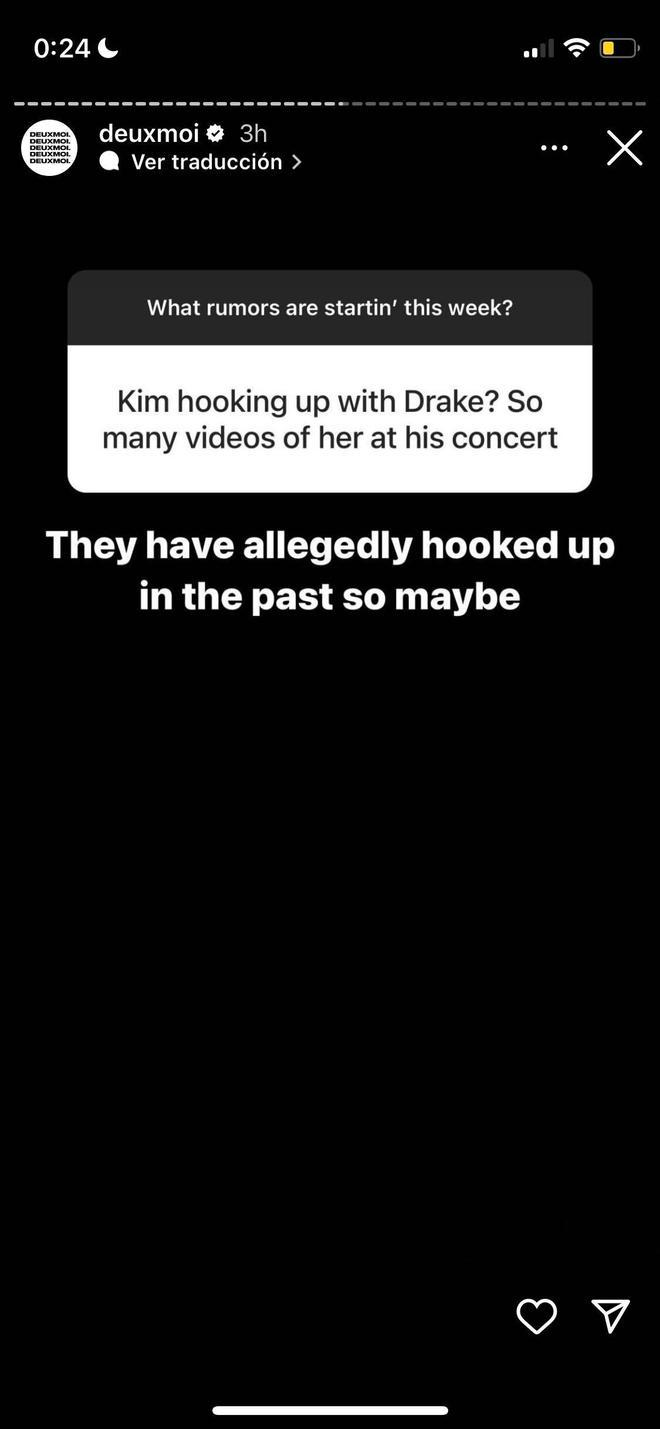 Kim Kardashian liada con Drake pantallazo