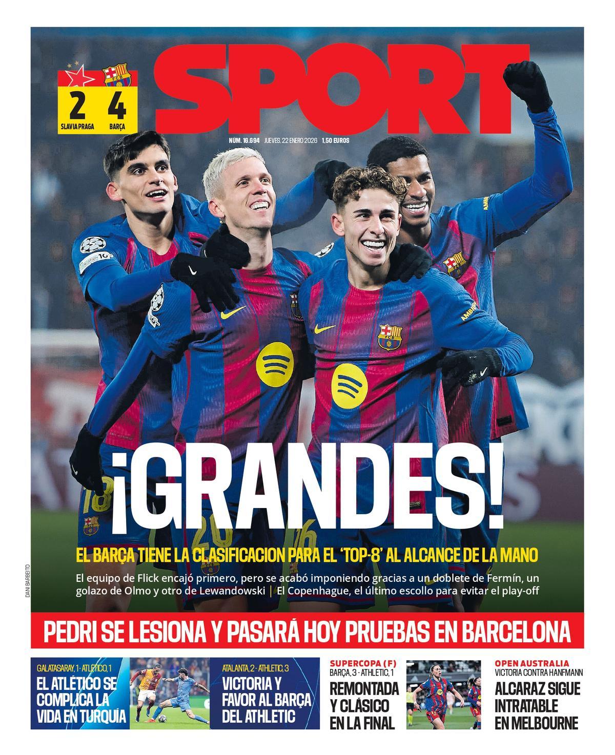 Esta es la portada de SPORT de hoy jueves, 22 de enero de 2026