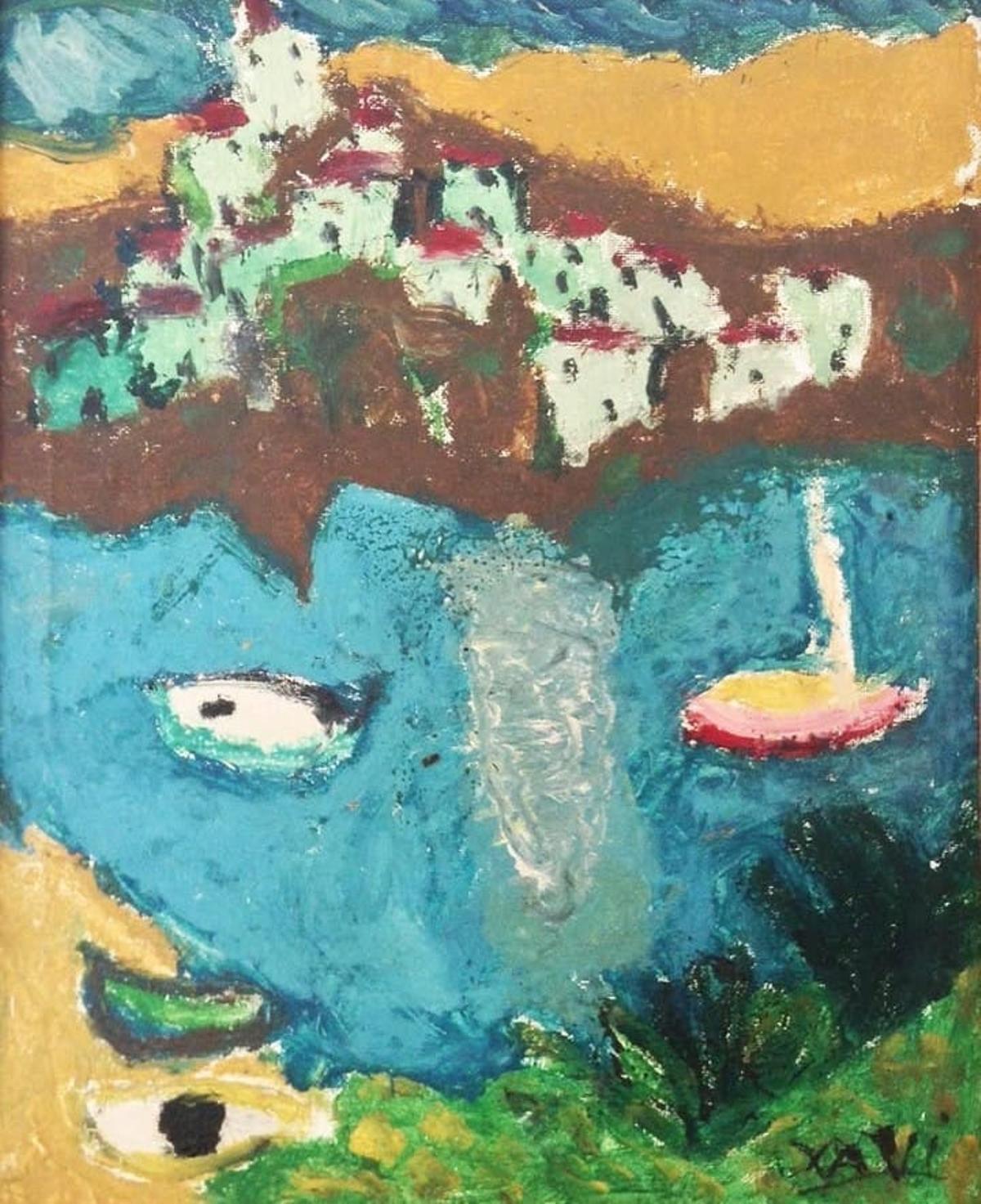 La seva primera obra pintada quan tenia cinc anys, un paisatge de Cadaqués.