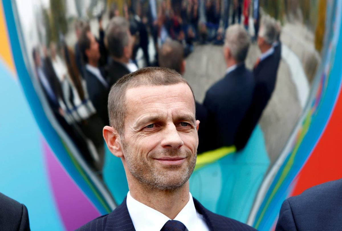 FILE PHOTO: Football Soccer - UEFA Euro 2020 Munich Logo Launch - Olympia Park, Munich, Germany - 27/10/16. UEFA President Aleksander Ceferin looks on during the logo launch. REUTERS/Michaela Rehle/File Photo