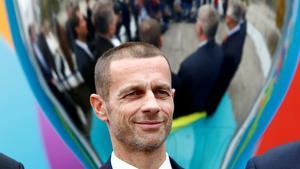 FILE PHOTO: Football Soccer - UEFA Euro 2020 Munich Logo Launch - Olympia Park, Munich, Germany - 27/10/16. UEFA President Aleksander Ceferin looks on during the logo launch. REUTERS/Michaela Rehle/File Photo