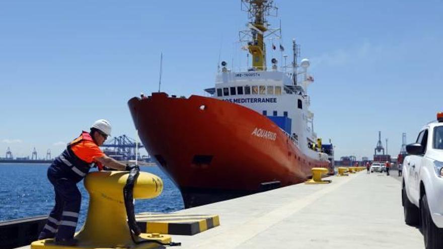 El &#039;Aquarius&#039; en su llegada al puerto de València hace medio año.