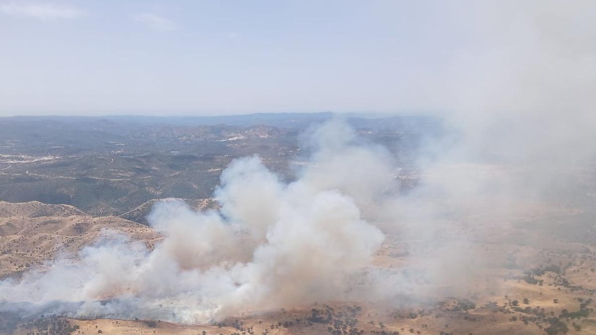 Incendio forestal en Cerro Muriano, este sábado.