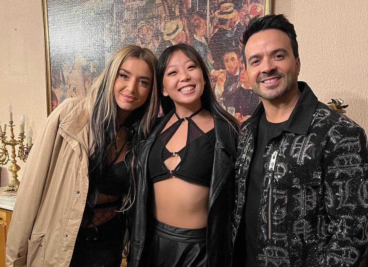 Moonce con Lola Índigo y Luis Fonsi en el rodaje del videoclip de 'Corazones rotos'.