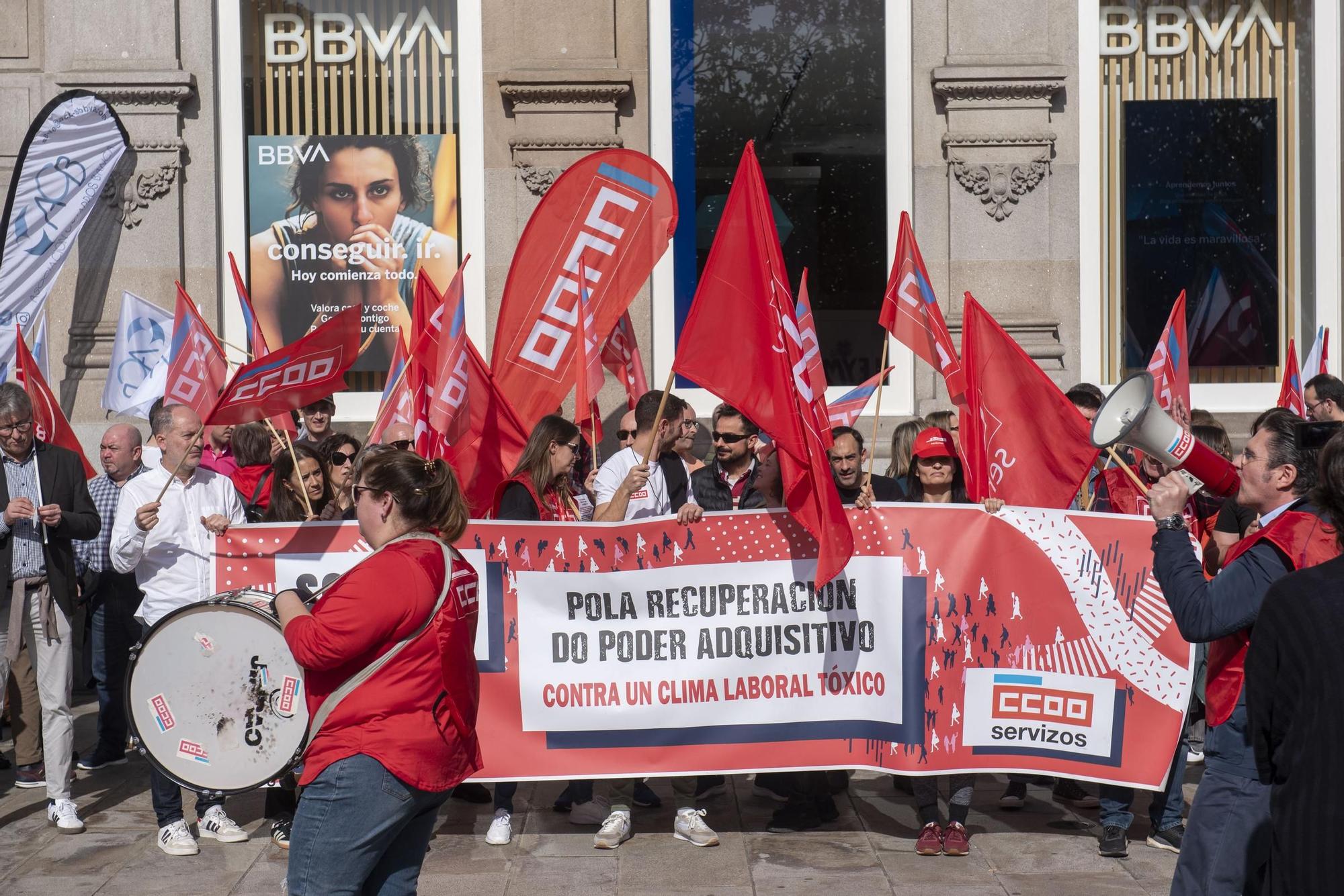 Manifestación de trabajadores del sector de la banca en A Coruña