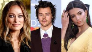 La cineasta Olivia Wilde, el cantante Harry Styles y la modelo Emily Ratajkowski. 