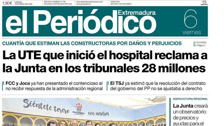 Esta es la portada de EL PERIÓDICO EXTREMADURA correspondiente al día 6 de marzo del 2020