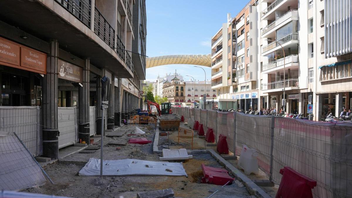 Situación de la calle Imagen de Sevilla por las obras del tranvibús.