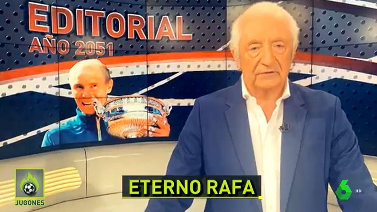 Josep Pedrerol &quot;viaja&quot; a 2051 y le manda un mensaje a Rafa Nadal: &quot;Si te retiras, dimito&quot;.