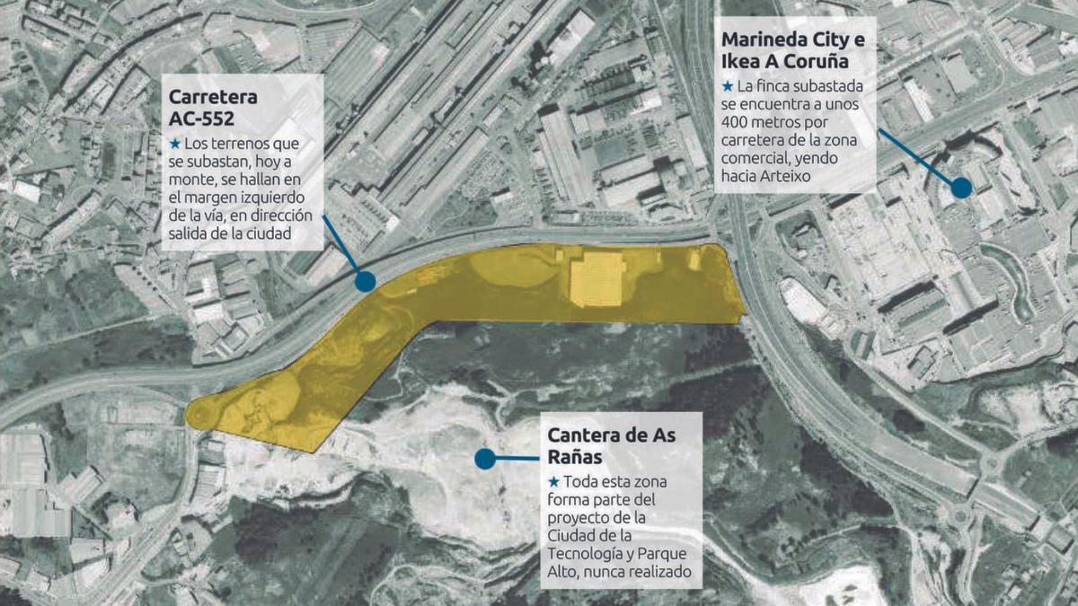 El polígono Monte da Fieiteira, en amarillo; la finca subastada se encuentra en la parte izquierda. |   // M. SOBRINO