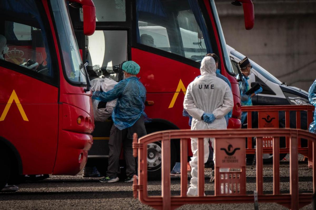 Los pasajeros afectados por un brote de hantavirus desembarcan del MV Hondius fondeado en Tenerife Los pasajeros afectados por un brote de hantavirus desembarcan del MV Hondius fondeado en Tenerife