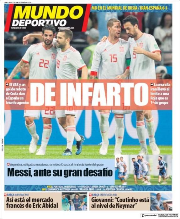 Portada MUNDO DEPORTIVO jueves 21 de junio de 2018