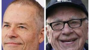 Guy Pearce y Rupert Murdoch. El primero interpreta al segundo en los inicios de su carrera como magnate de los medios en Inglaterra en Ink.